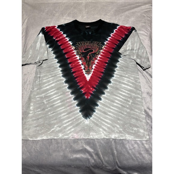 Harley-Davidson Mens 3XL Gray Tie Dye Flame Graphic Single Stitch Made USA Shirt